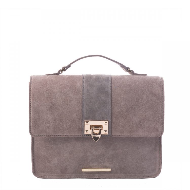 grey suede shoulder bag