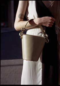 Berthelotti woman fashion tophandle Margot leather pale olive bucket bag