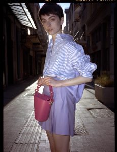 Berthelotti woman fashion tophandle Margot leather Fuchsia bucket bag